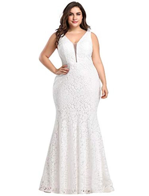 Ever-Pretty Women's Plus Size V-Neck Floral Lace Evening Party Mermaid Dress 8838PZ