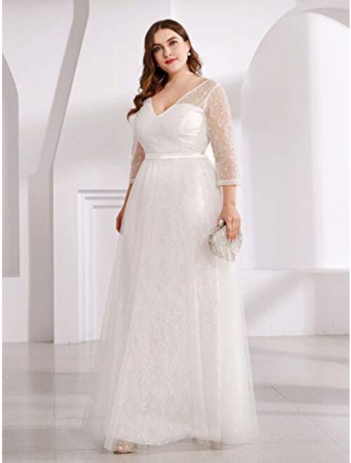 Ever-Pretty Women's Fashion V-Neck Floral Lace Bridal Gowns Plus Size Prom Dresses 0806-PZ