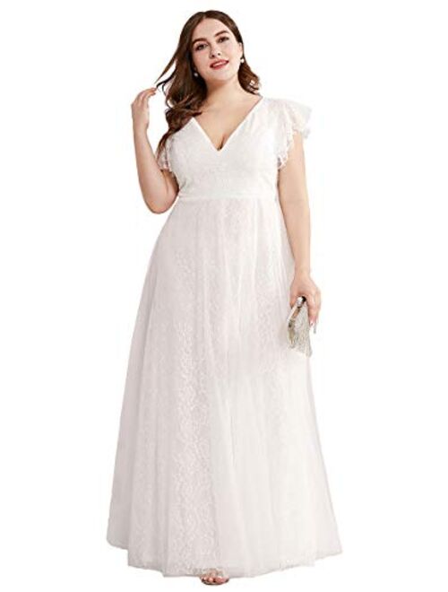 Ever-Pretty Women's Double V-Neck Floral Lace Plus Size Evening Dress 0857-PZ