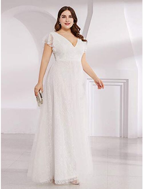 Ever-Pretty Women's Double V-Neck Floral Lace Plus Size Evening Dress 0857-PZ