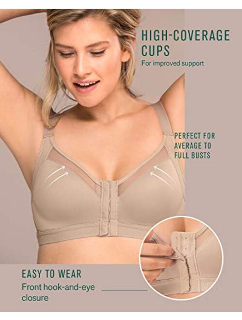 Leonisa Front Closure Full Coverage Bra for Women with Criss Cross Back Support