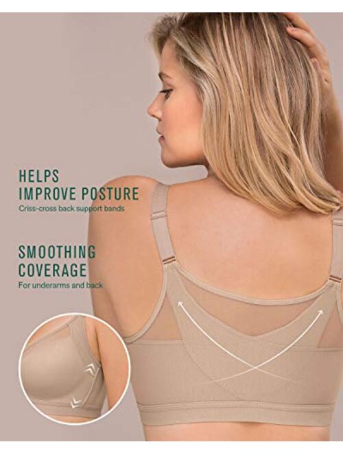 Leonisa Front Closure Full Coverage Bra for Women with Criss Cross Back Support
