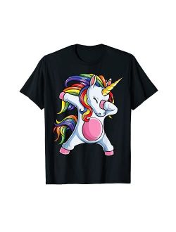 Dabbing Unicorn T shirt Girls Kids Women Rainbow Unicorns