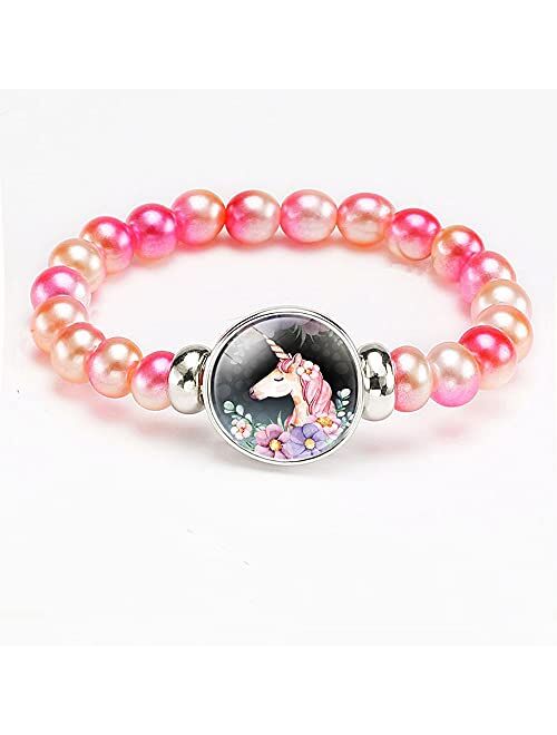 3 Pieces Colorful Unicorn Bracelets for Girls Teens Kids Unicorn Charm Bracelets Rainbow Beaded Bracelets for Birthday Party Favors