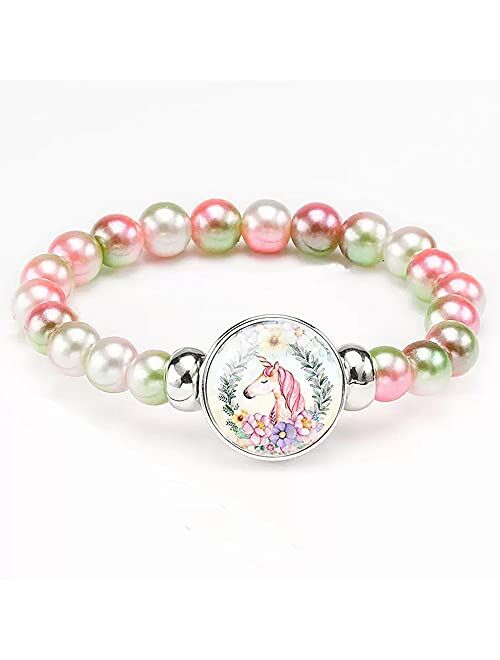 3 Pieces Colorful Unicorn Bracelets for Girls Teens Kids Unicorn Charm Bracelets Rainbow Beaded Bracelets for Birthday Party Favors