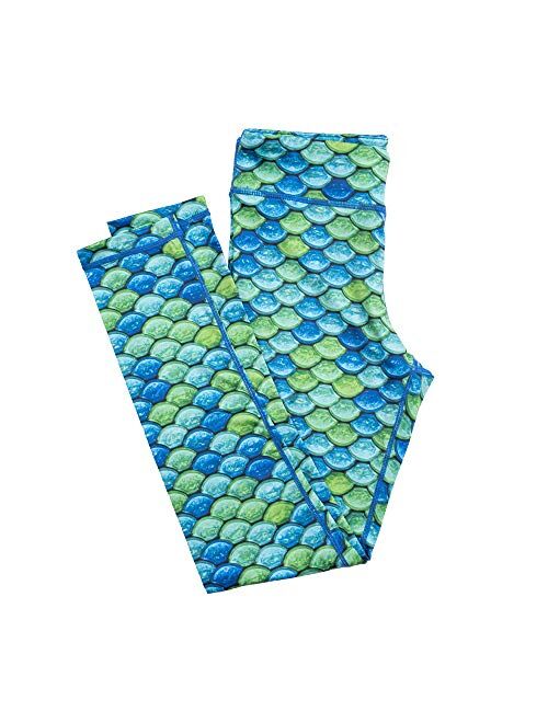 Fin Fun Girls and Kids Mermaid Athletic Leggings for Running and Swimming