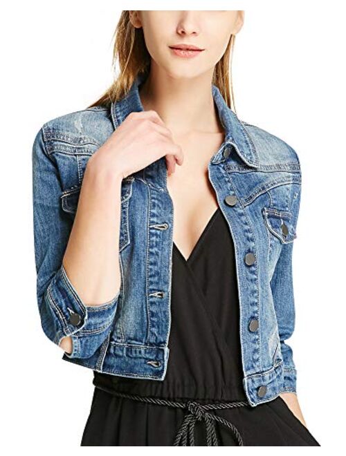 SUSIELADY Women Casual Denim Jacket Jeans Tops Half Sleeve Trucker Coat Outerwear Girls Fashion Slim Outercoat Windbreaker