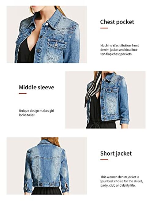 SUSIELADY Women Casual Denim Jacket Jeans Tops Half Sleeve Trucker Coat Outerwear Girls Fashion Slim Outercoat Windbreaker