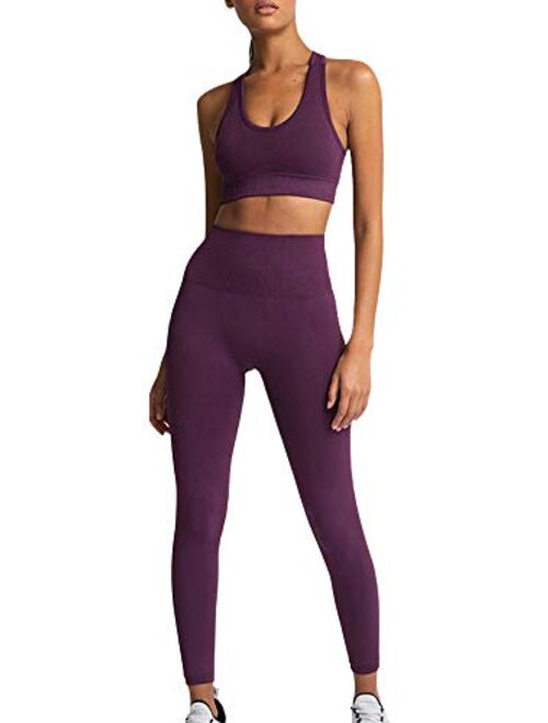 SUSIELADY Women's Workout Outfit 2 Pieces Seamless Yoga Leggings with Sports Bra Gym Clothes Set Sportswear Suits
