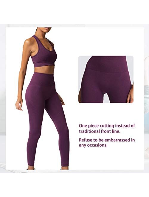 SUSIELADY Women's Workout Outfit 2 Pieces Seamless Yoga Leggings with Sports Bra Gym Clothes Set Sportswear Suits