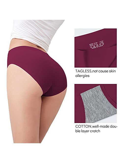 FallSweet No Show Underwear for Women Seamless High Cut Briefs Mid-waist Soft No Panty Lines,Pack of 5