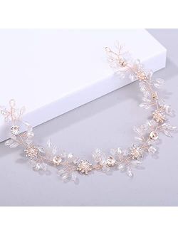 Crystal Wedding Headband For Women Rhinestone Bridal Headpiece Pearl Wedding Hair Accessories For Bride (Floral Silver)