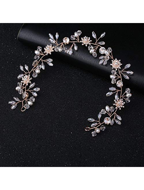 Milisente Crystal Wedding Headband For Women Rhinestone Bridal Headpiece Pearl Wedding Hair Accessories For Bride (Floral Silver)