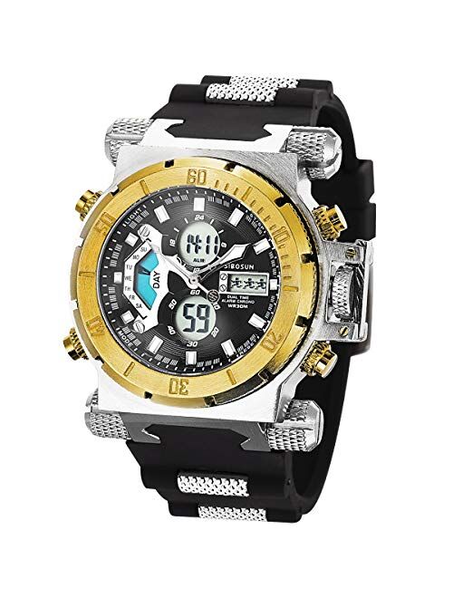 SIBOSUN Mens Sports Watches, Multifunctional Military Watch, Stopwatch Waterproof Big Face LED Digital Wrist Watch