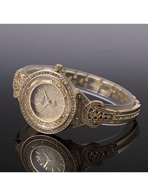 Lady Women Wrist Watch Gold Stainless Steel Crystal SIBOSUN Quartz Dress Bling Bracelet