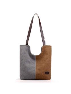 Vintage Canvas Shoulder Bags for Women Female Handbag Lady Tote Shopping Bag (Color : Khaki)