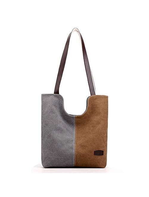Mubolin Vintage Canvas Shoulder Bags for Women Female Handbag Lady Tote Shopping Bag (Color : Khaki)
