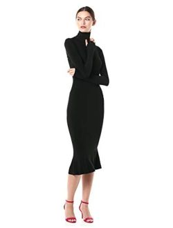 Women's Long Sleeve Turtle Fishtail Dress to Midcalf