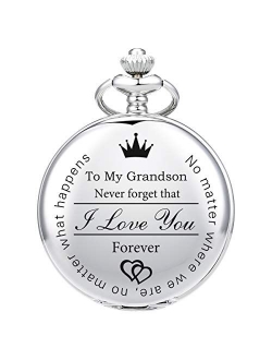 Memory Gift to My Grandson Pocket Watch, I Love You to Grandson Gift from Grandpa Grandma Customize