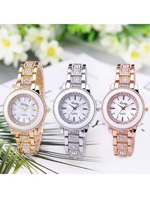 Lady Women Wrist Watch Gold Stainless Steel Crystal SIBOSUN Quartz Dress Bling Bracelet