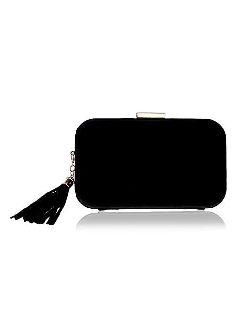 Mubolin Womens Solid Color Velvet Evening Clutch Hardbox Formal Handbag Party Purse (Color : Black)