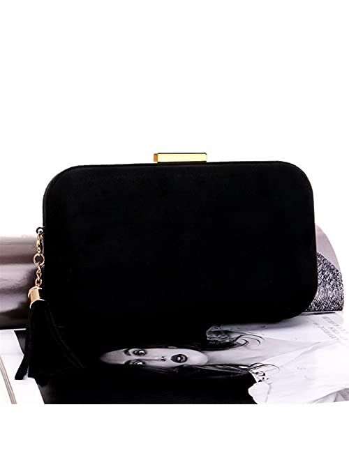 Mubolin Womens Solid Color Velvet Evening Clutch Hardbox Formal Handbag Party Purse (Color : Black)