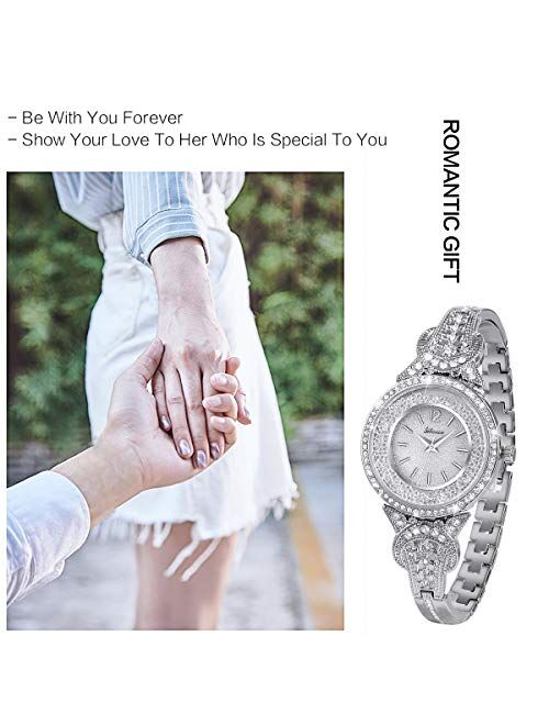 SIBOSUN Lady Women Wrist Watch Quartz Stainless Steel Crystal Dress Fashion Bracelet + Life Tree Family Tree Card Amazing Lady for Mother Sister Girlfriend Mother-in-Law