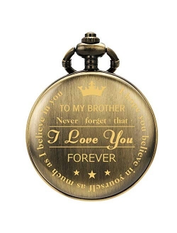 Pocket Watch Men Personalized Chain Quartz to My Brother Engraved