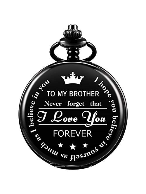 SIBOSUN Pocket Watch Men Personalized Chain Quartz to My Brother Engraved