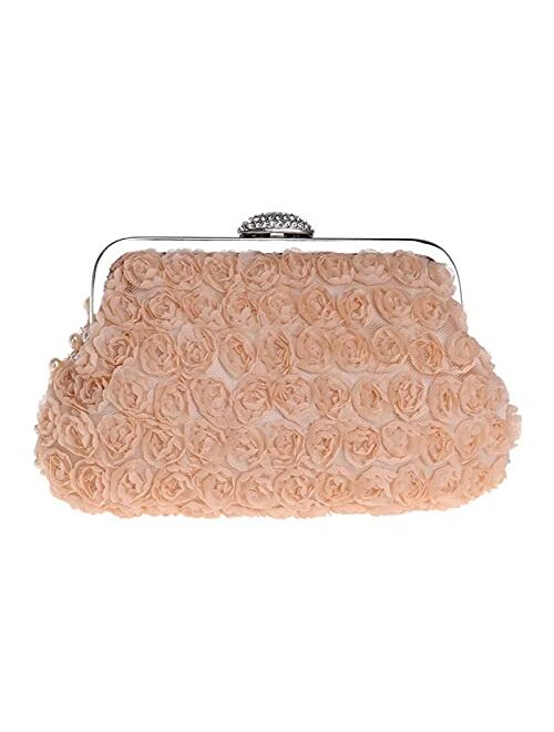 Mubolin Women Pearl Beaded Evening Clutch Lace Clutch Wedding Party Handbag Purse for Lady (Color : Champagne)