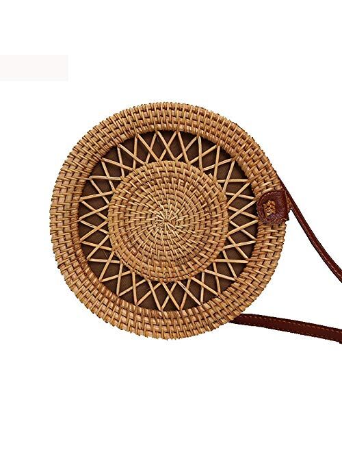 Mubolin Women Round Rattan Handwoven Crossbody and Shoulder Bag Handmade Straw Purse Summber Beach Purse