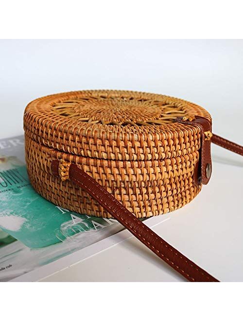 Mubolin Women Round Rattan Handwoven Crossbody and Shoulder Bag Handmade Straw Purse Summber Beach Purse