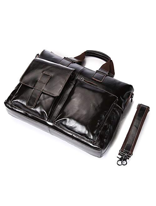 Mubolin 16 Inch Genuine Leather briefcases Laptop Messenger Bags for Men and Women Best Office School College Satchel Bag