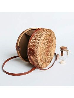Adjustable Shoulder Leather Strap Handwoven Rattan Crossbody Bag for Women Handmade Wicker Purse Straw Bags (Color : Emerald Lining)