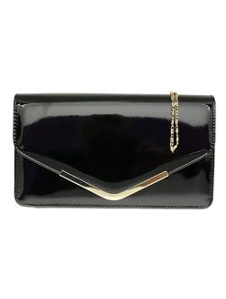 Girly Handbags Womens Plain Frame Patent Faux Leather Clutch Bag