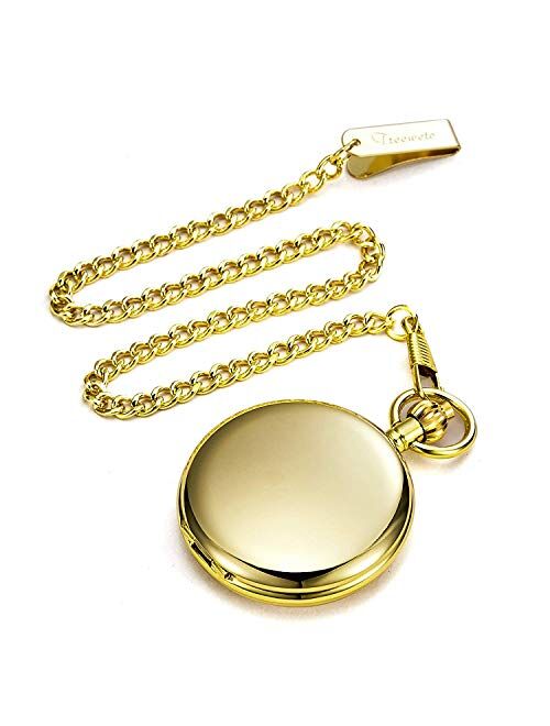 Treeweto Men's Pocket Watches Smooth Golden Antique Mechanical Pocket Watch for Men Women with Chain