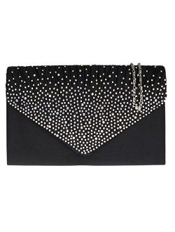 Girly Handbags Pleated Diamante Clutch Bag