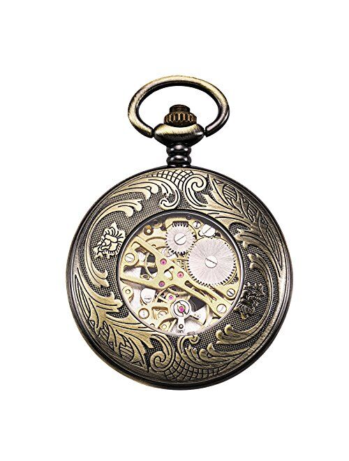 TREEWETO Vintage Mechanical Skeleton Hollow Pegasus Carved Pocket Watch for Men Women, Bronze