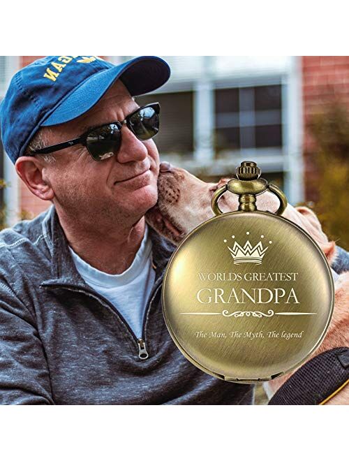 TREEWETO Pocket Watch for Grandpa Men Engraved Pocket Watches with Chain Box for Birthday Father's Day Christmas