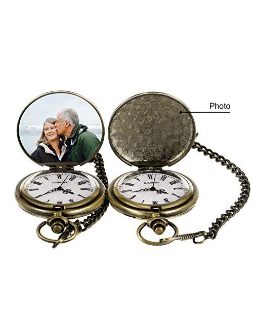 TREEWETO Pocket Watch for Grandpa Men Engraved Pocket Watches with Chain Box for Birthday Father's Day Christmas
