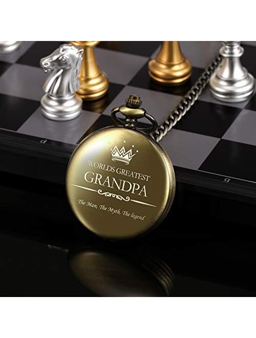 TREEWETO Pocket Watch for Grandpa Men Engraved Pocket Watches with Chain Box for Birthday Father's Day Christmas