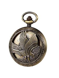 Mechanical Eagle Arabic Numerals Dial Skeleton Pocket Watch Watches with Gift Box and Chains for Mens Women