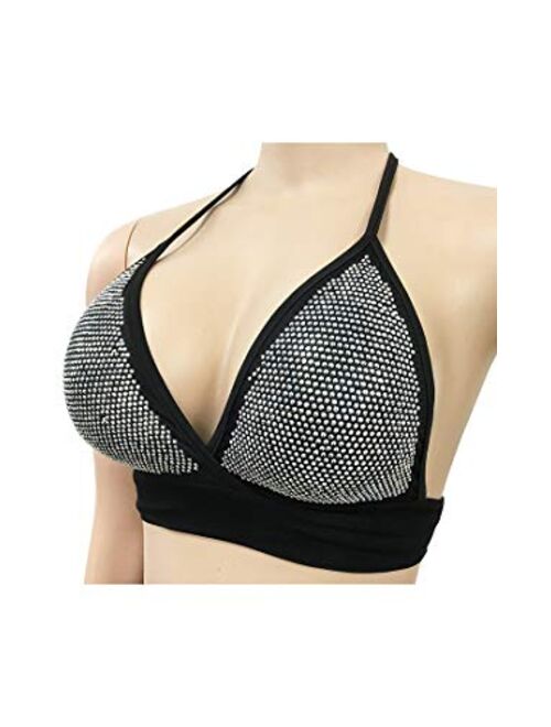 Aro Lora Women's Sexy See Through Rhinestones Crop Top Mini Skirt Set Bandage Two Piece Dress Outfit