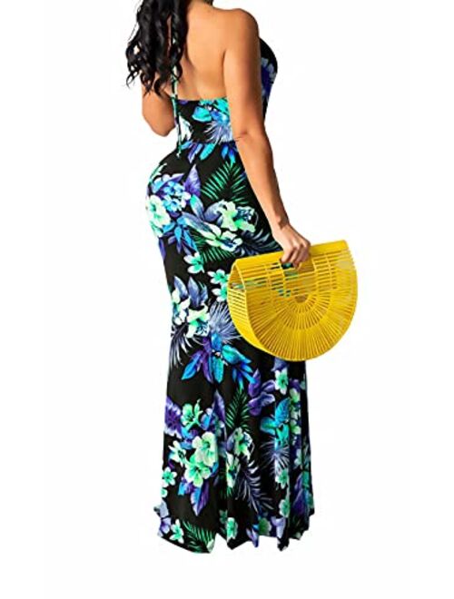Aro Lora Womens Summer Sleeveless Floral Party Long Bodycon Maxi Dresses Casual Sun Dress