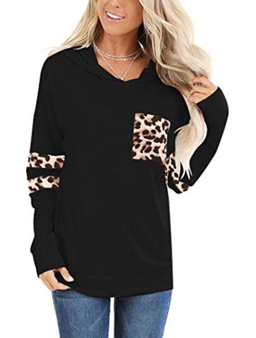 Angerella Hoodies for Women Camo Leopard Print Tops Pullover Hooded Sweatshirt Drawstring with Pocket 