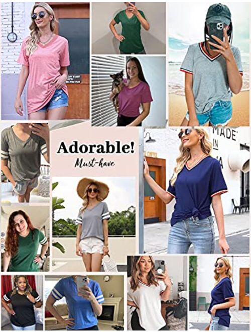 Angerella Women's T Shirts V Neck Short Sleeve Tops Summer Casual Loose Fit Tunic Top