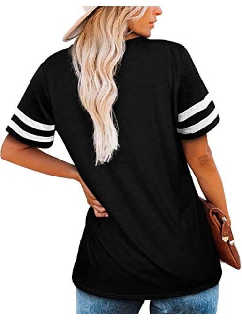 Angerella Women's T Shirts V Neck Short Sleeve Tops Summer Casual Loose Fit Tunic Top