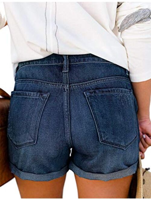 Angerella Denim Shorts for Women Mid Rise Ripped Jean Shorts Stretchy Folded Hem Hot Short Jeans
