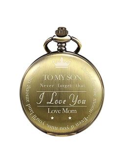 Pocket Watch to My Son | Mother and Son - Graduation Gifts for Him 2020 - Engraved to My Son Love Mom Pocket Watches - for Son from Mom for Christmas, Valentin