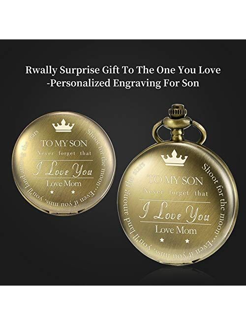 TREEWETO Pocket Watch to My Son | Mother and Son - Graduation Gifts for Him 2020 - Engraved “to My Son Love Mom” Pocket Watches - for Son from Mom for Christmas, Valentin